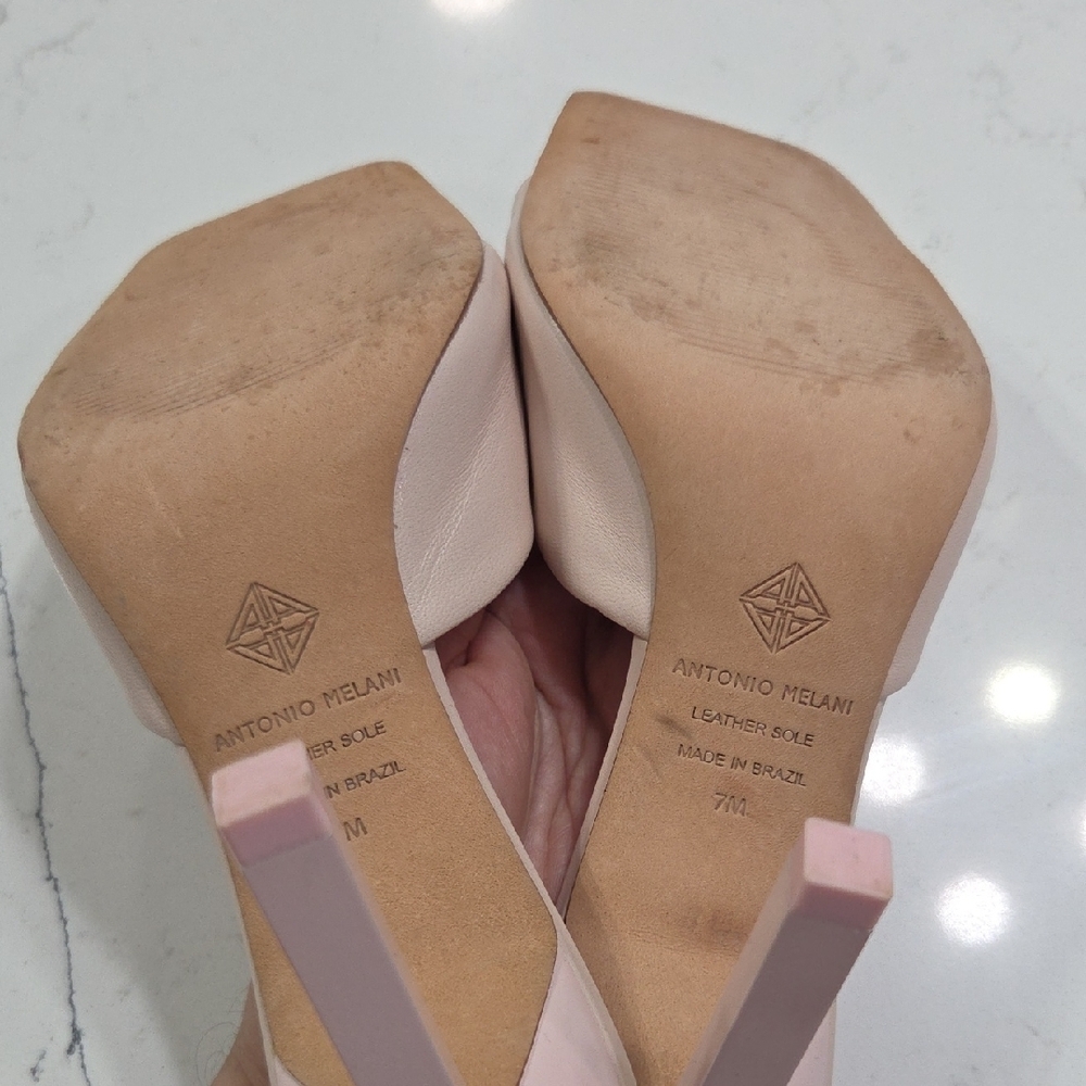 ANTONIO MELANI Blush Pink Heeled Sandals Sz7M Gentle Used Leather - Picture 6 of 6